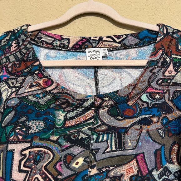 Parsley & Sage Swing Pocket Top 3/4 Sleeve Womens 2X Colorful Art Lagenlook Boho - Picture 4 of 8